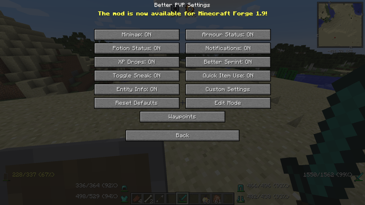 Better PVP Mod for Minecraft 1.12.1/1.11.2/1.10.2/1.9.4 